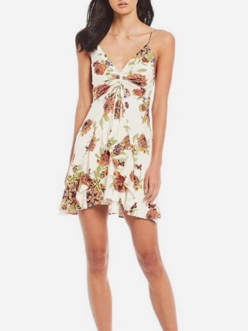 Free People Happy Heart Ruched Floral Mini Dress
